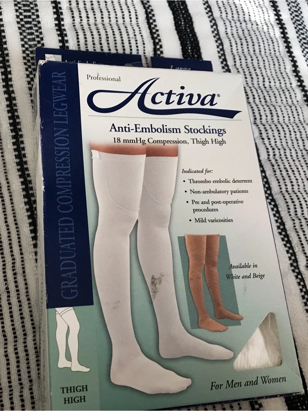 Activate Anti Embolish Stockings Thigh High WHITE large Men Women 18mmHg